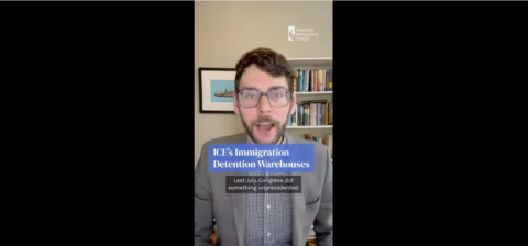 A video screenshot of Senior Policy Fellow Aaron Reichlin-Melnick speaking about ICE warehouses